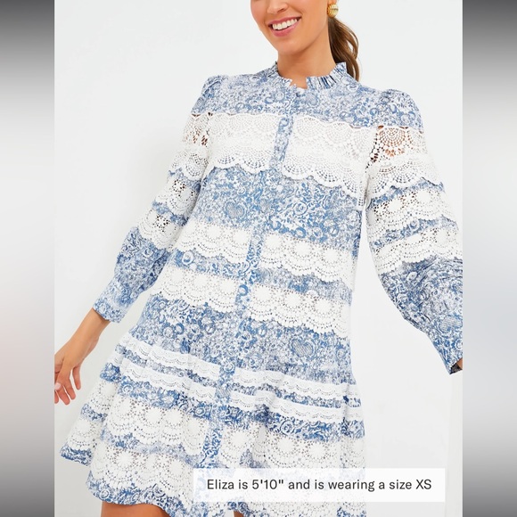 HYACINTH HOUSE

Lace Trim Blue Etched Floral Emmie Mini Dress - Picture 1 of 13